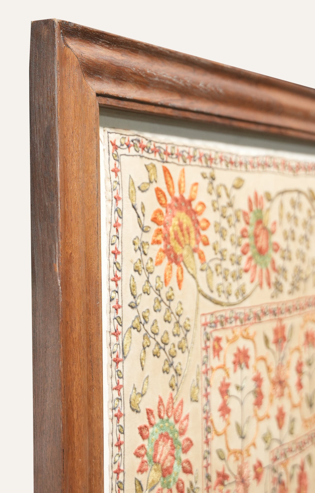 Vintage Floral Embroidered Textile Wall Hanging