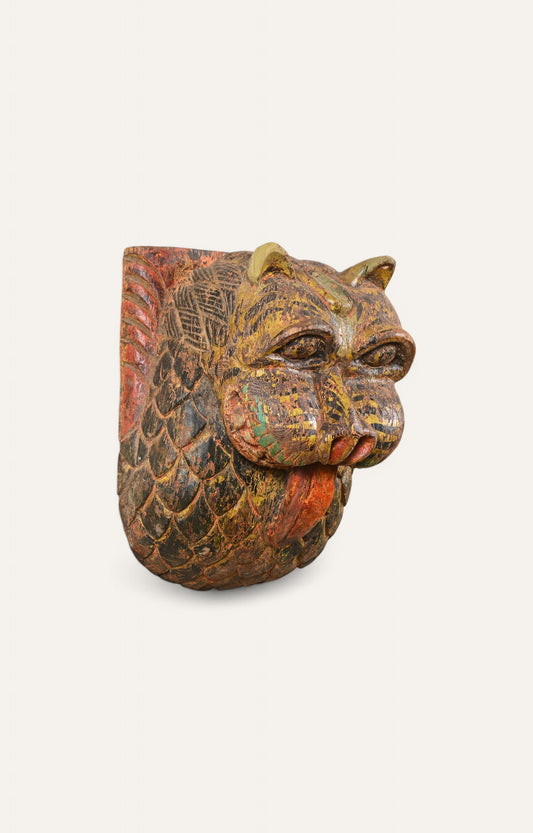 Mythical Beastl Hand-Carved Wooden Wall Mask