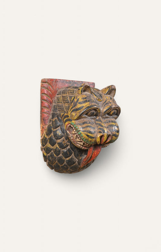 Hand-Carved Wooden Tiger Wall Mask
