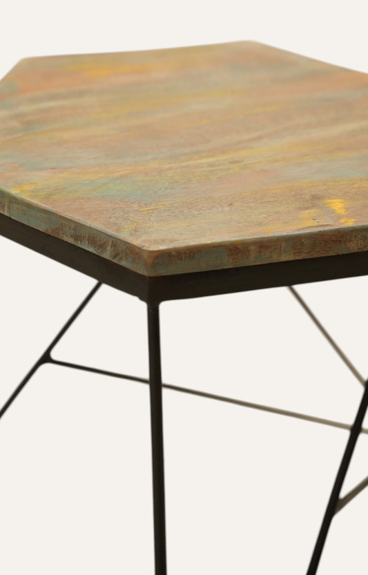 Geometric Iron & Wood Side Table