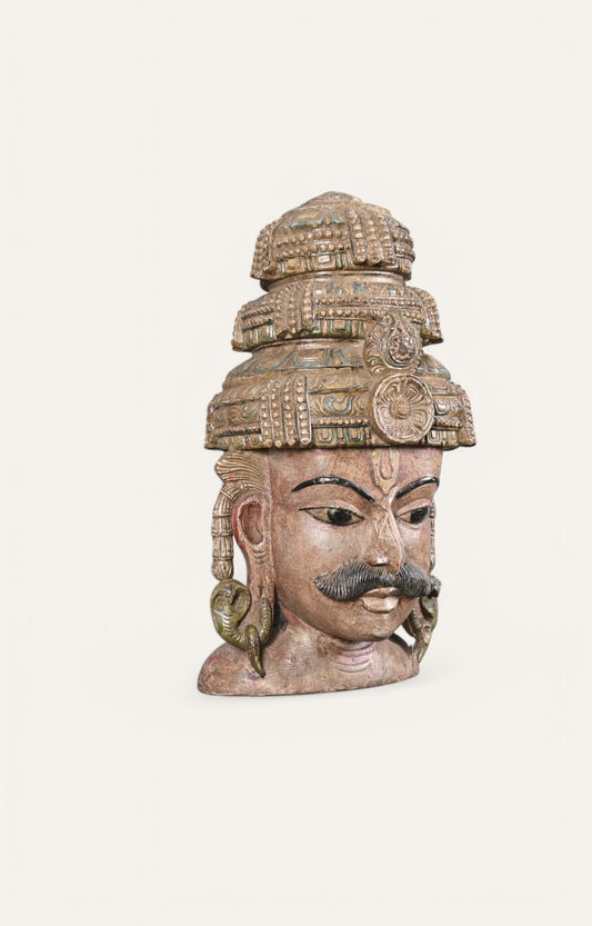 Warrior Head Hand-Carved Wooden Sculpture
