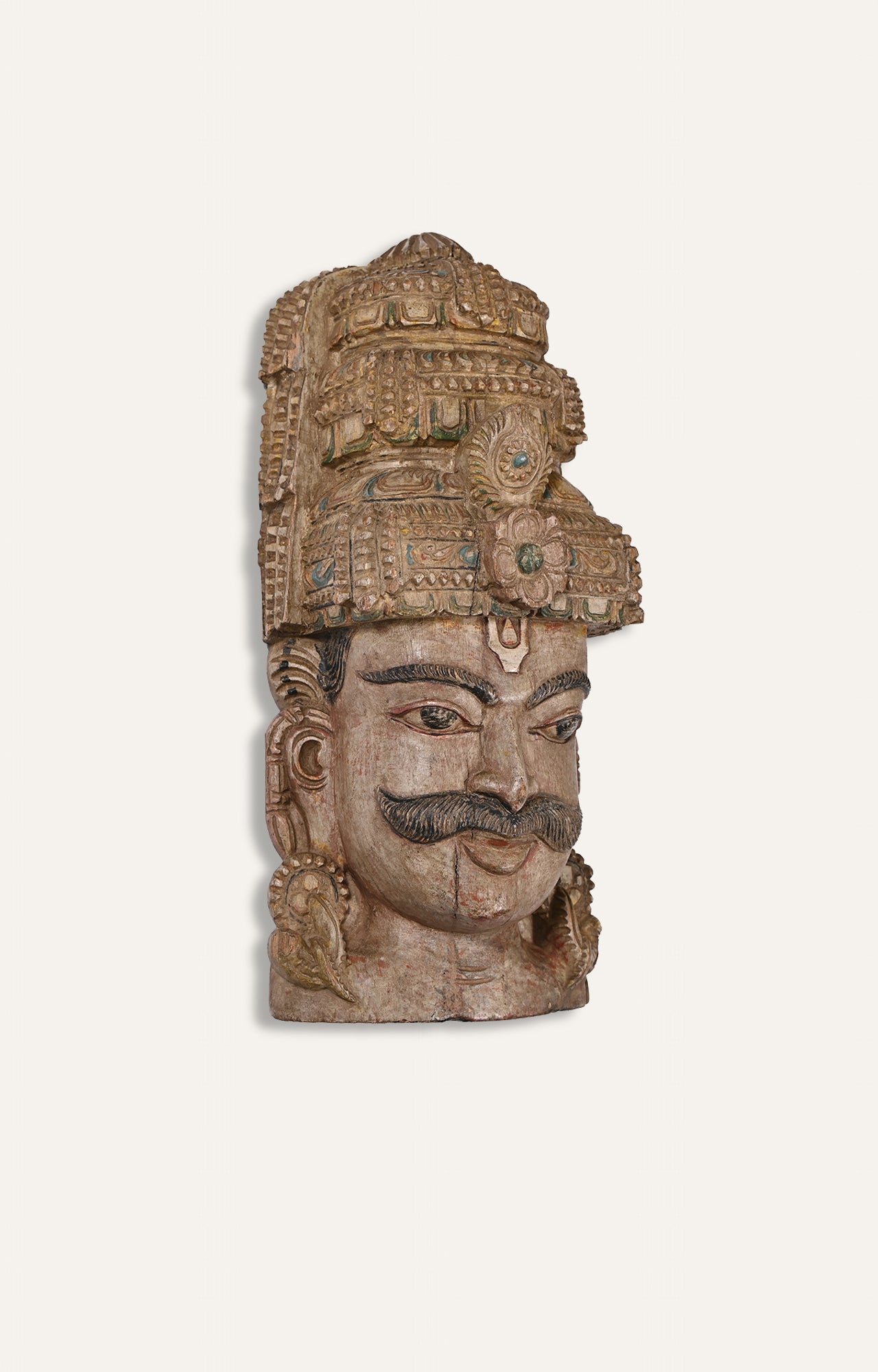 Warrior Head Hand-Carved Wooden Sculpture