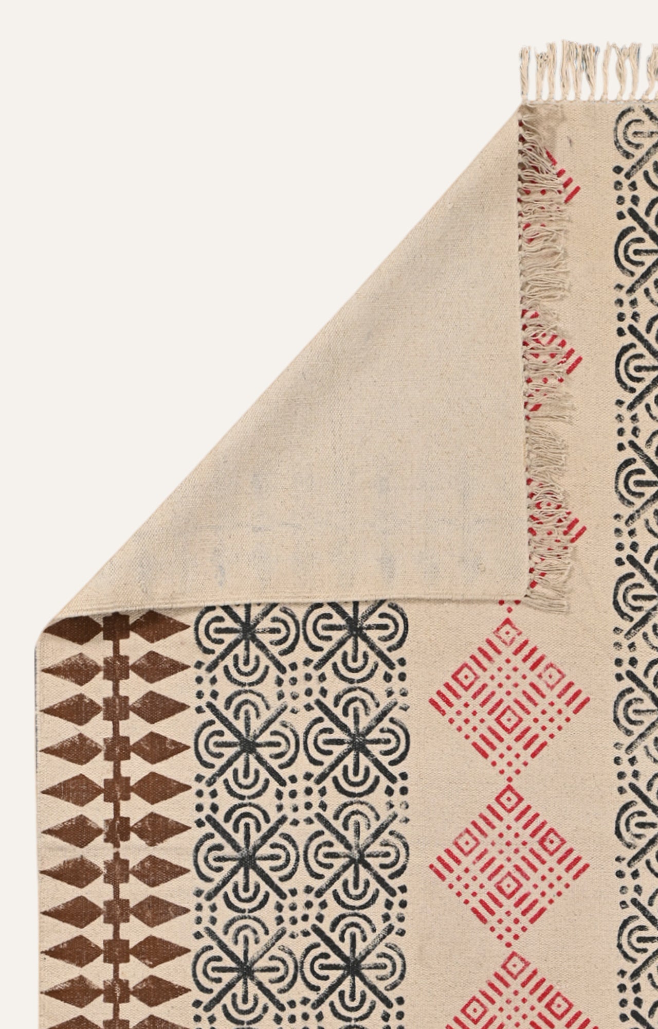 Vibrant Geometric Folk Motif Cotton Rug