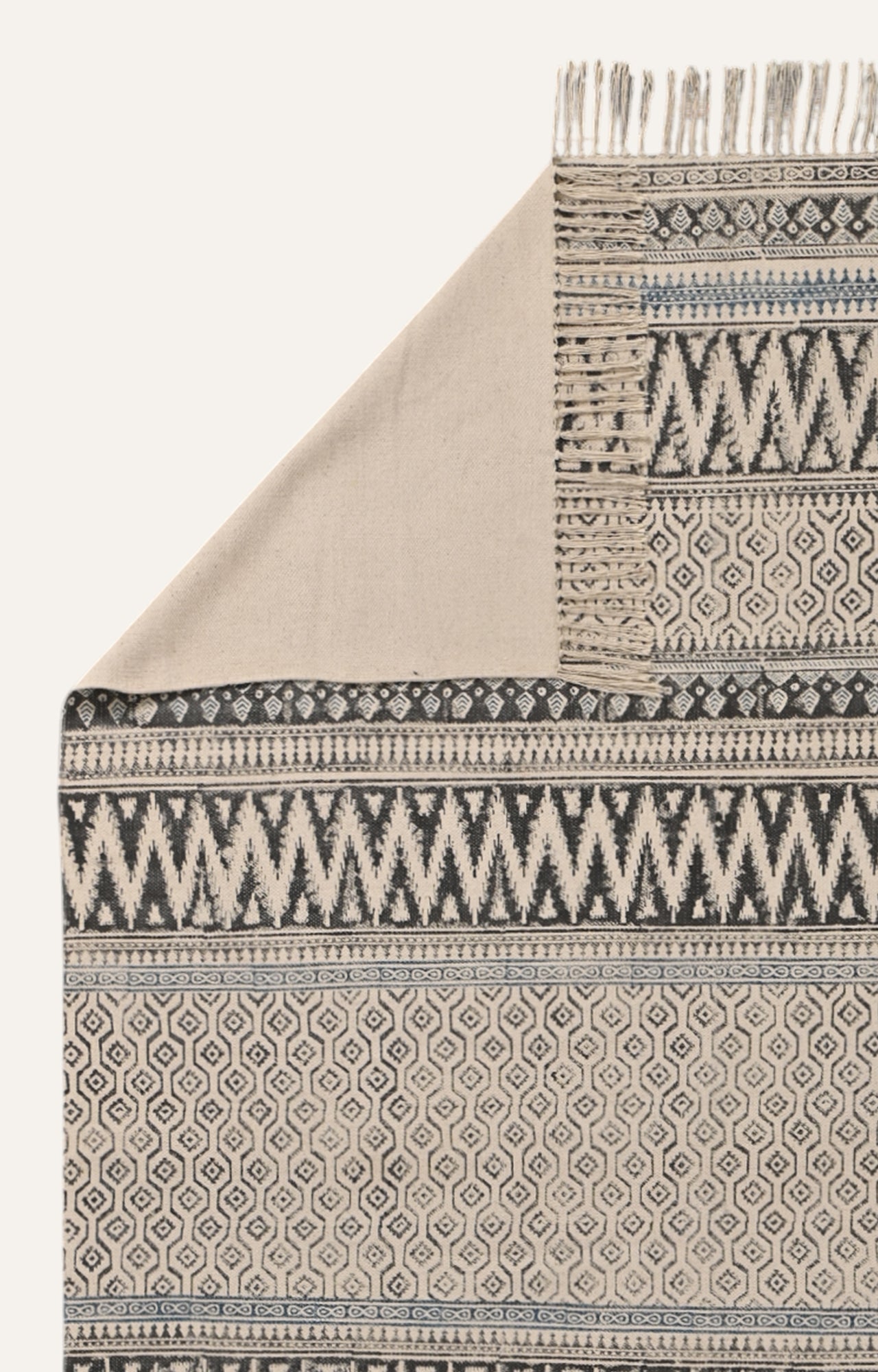 Monochrome Tribal Stripe Cotton Rug