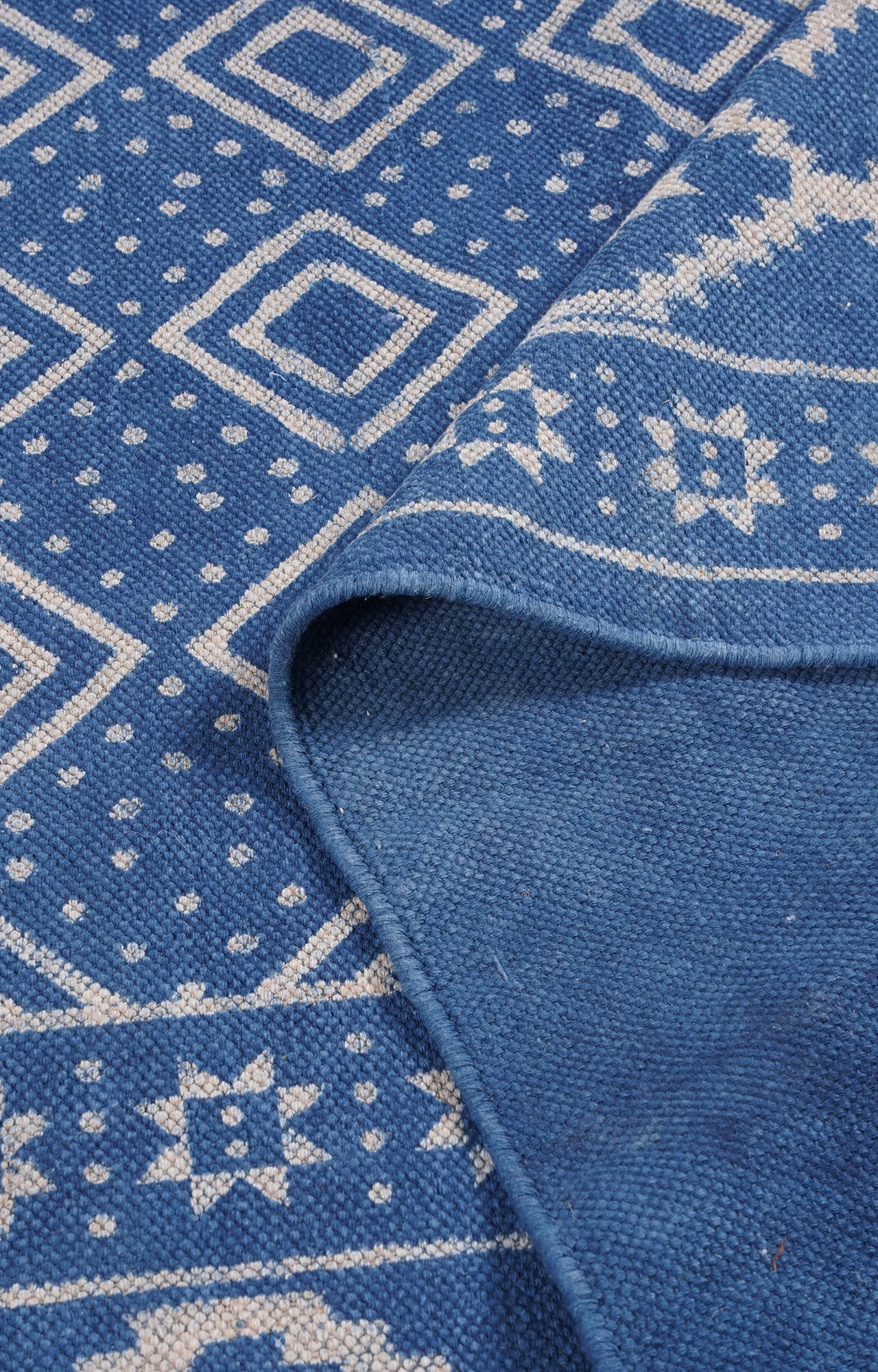 Handmade Indigo Fringed Border Cotton Rug