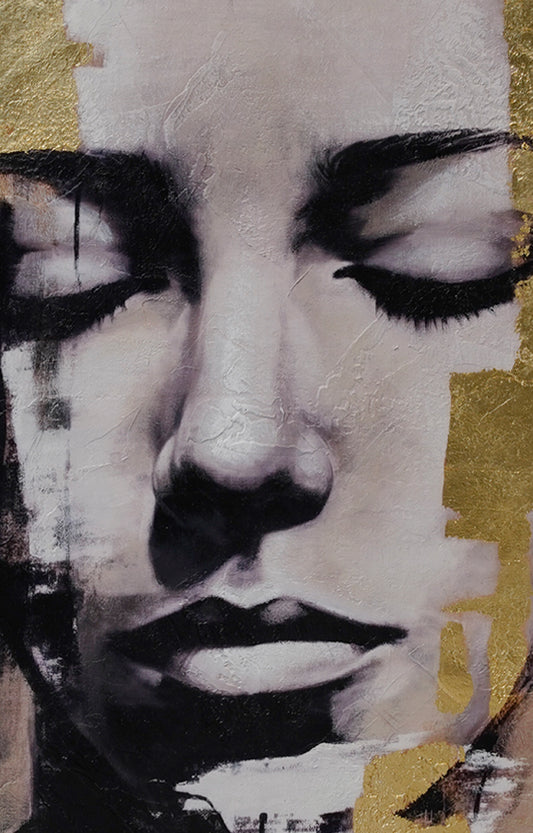 Abstract Girl Textured Art on Hessian with Foil Finish