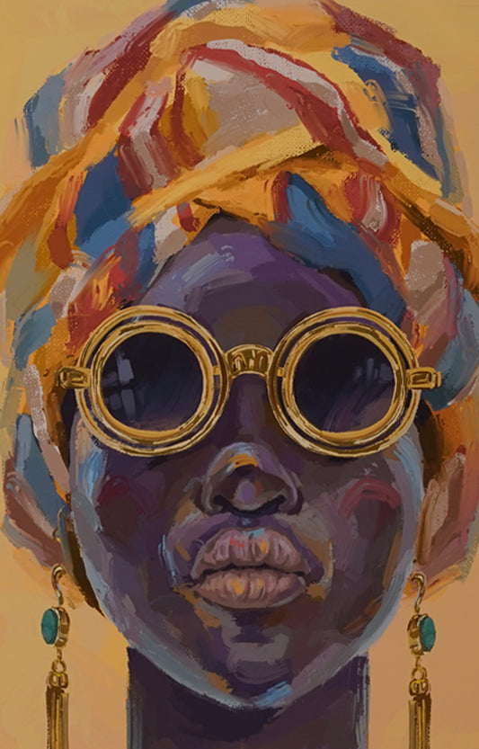 Vogue African Lady Canvas Print with Golden Foil Embellishments Wall Art