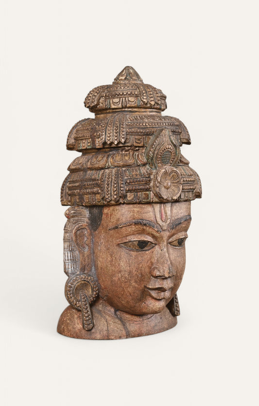 Divine Figure Hand-Carved Wooden Wall Mask