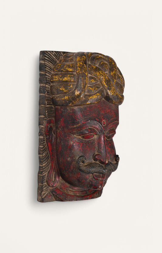 Fierce Warrior Hand-Carved Wooden Wall Mask