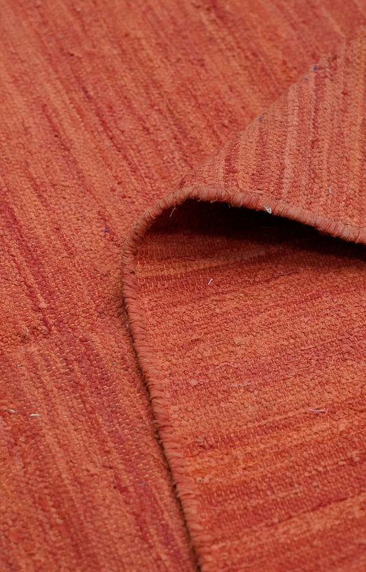 Orange Handwoven Cotton Rug with Tassels