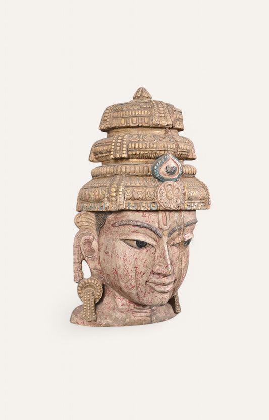 Rustic Hand-Carved Wooden Wall Mask