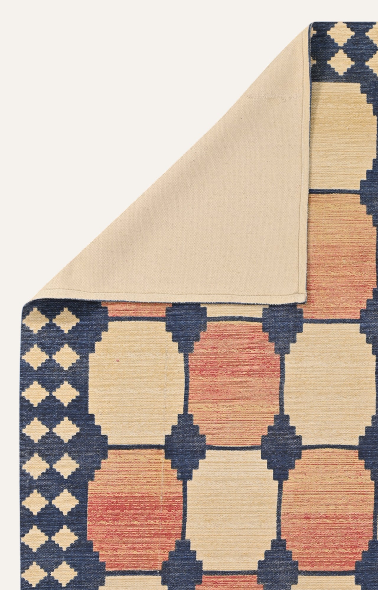 Retro Checkerboard Cotton Rug in Rust & Blue