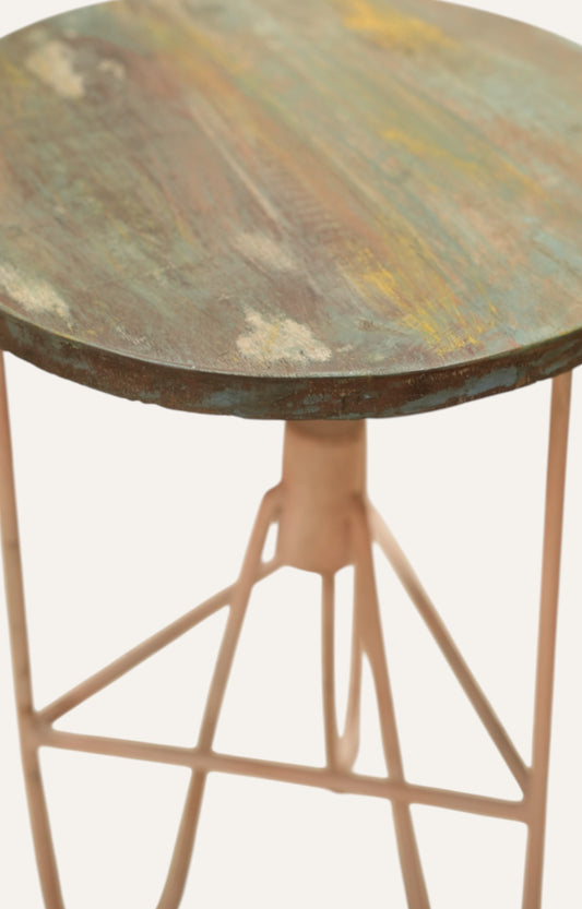Round Industrial Iron & Wood Side Table