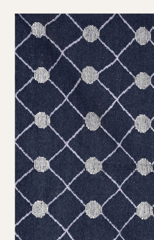 Blue And White Wavy Pattern  Rug