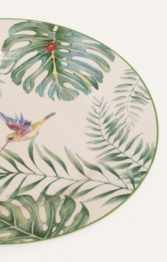 Ceramic Dinner Plate with Tropical Leaf Design