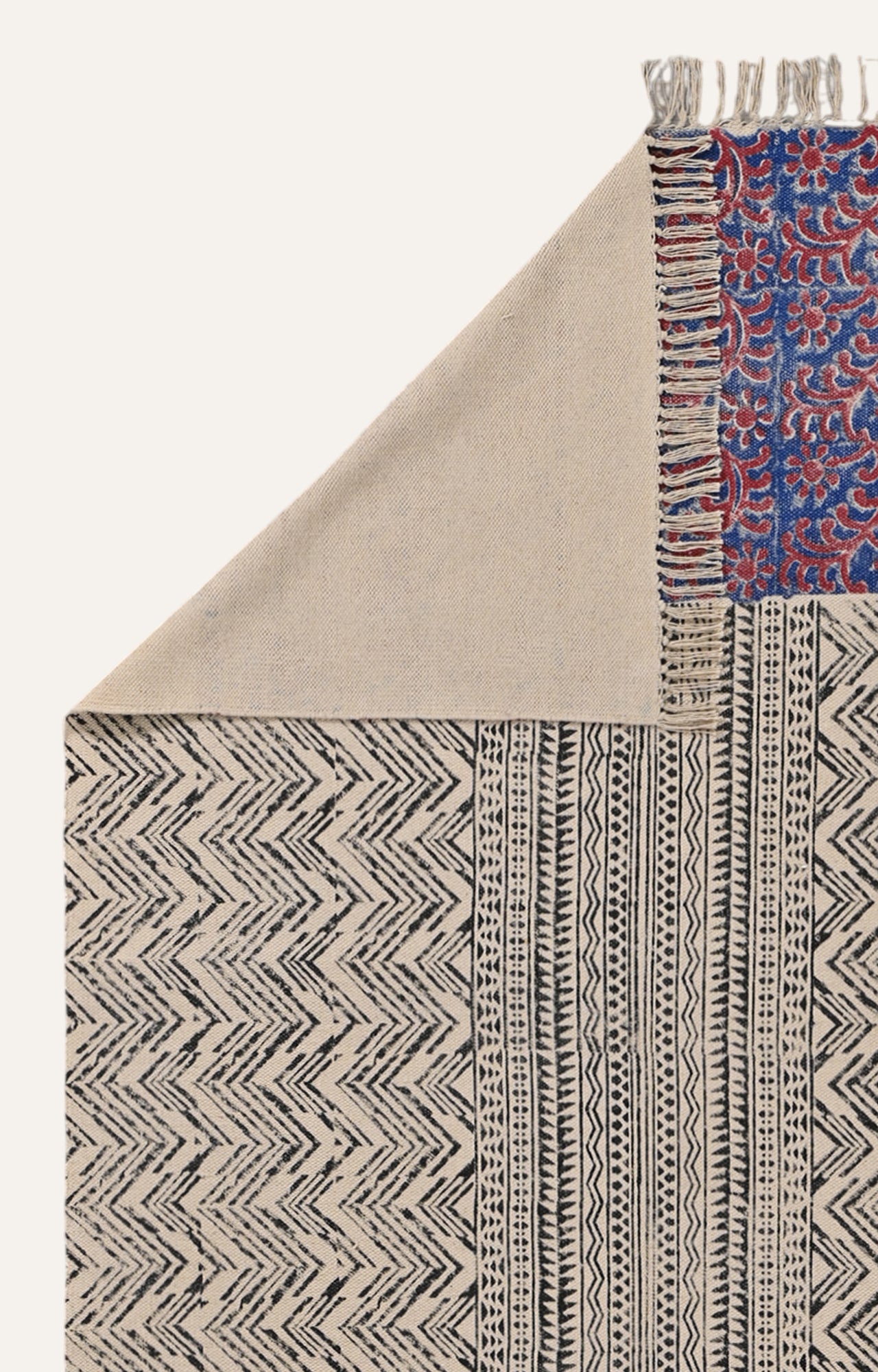 Chevron & Floral Panel Block-Printed Rug
