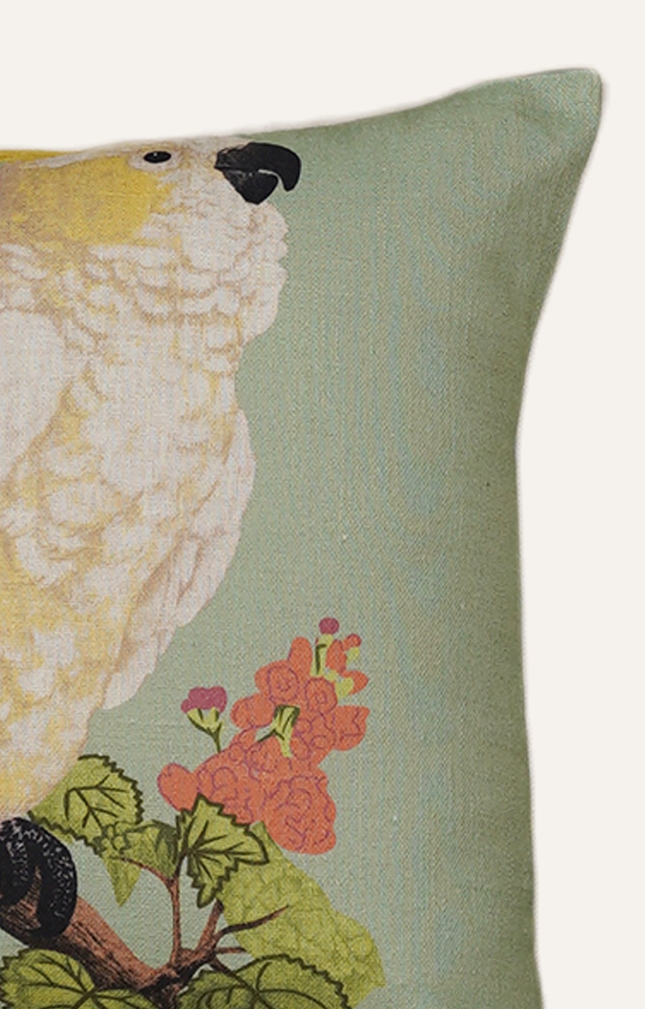 Cockatoo Embroidered Cotton Cushion Cover