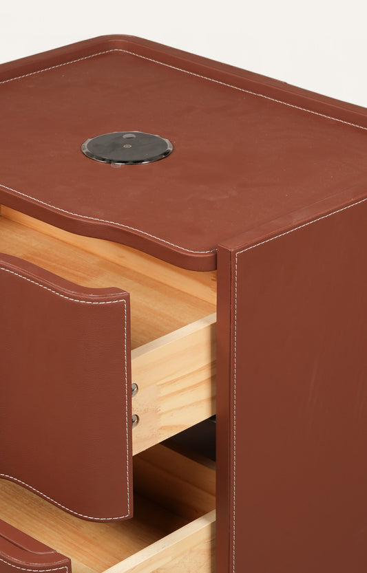 Leather Upholstered Two-Drawer Nightstand with Cutout Handles