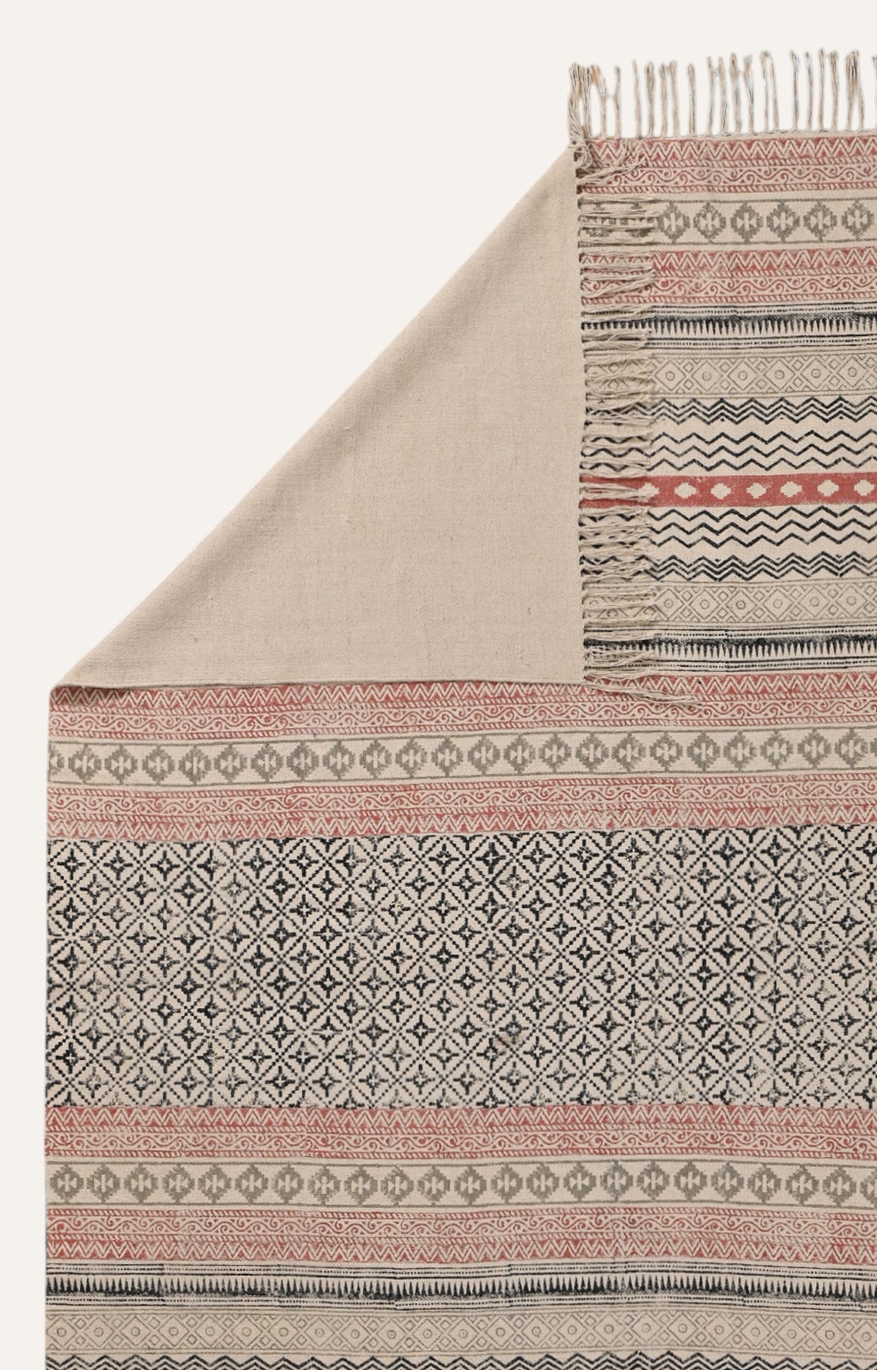 Tribal Striped Cotton Rug in Clay Red