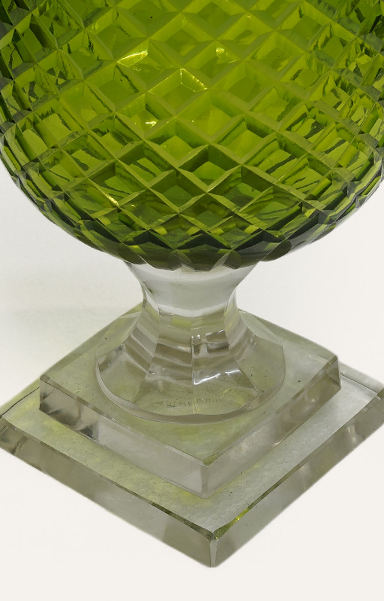 Olive Lattice Cut Glass Candle Stand