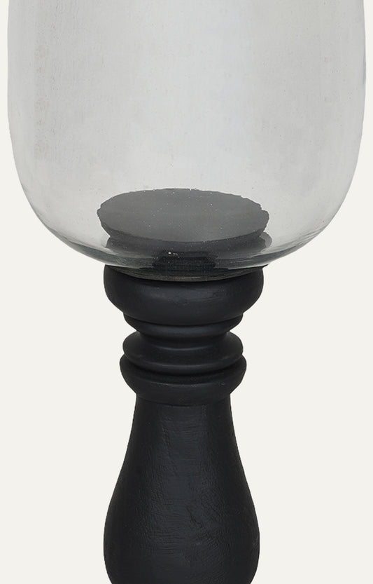 Hurricane Lantern with Black Wooden Base