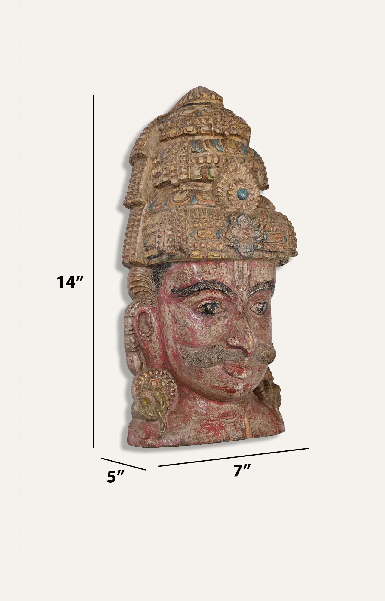 Hand-Carved Wooden Warrior Head Sculpture