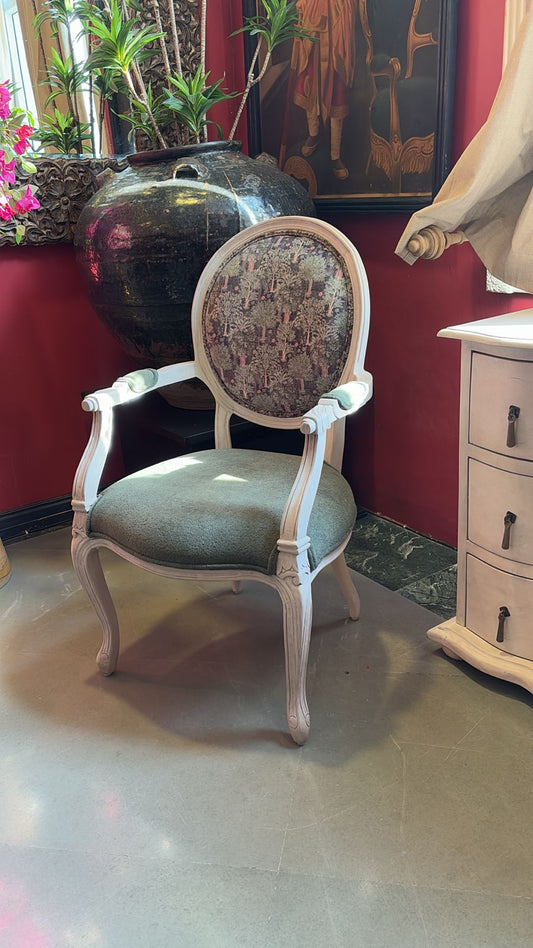 French-Style Distressed Velvet Armchair