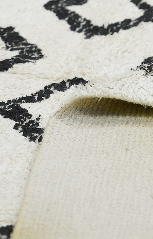 Black and White Moroccan Cotton Shaggy Floor Rug