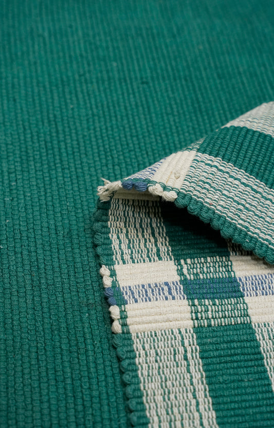 Green Cotton Rug with Striped Border
