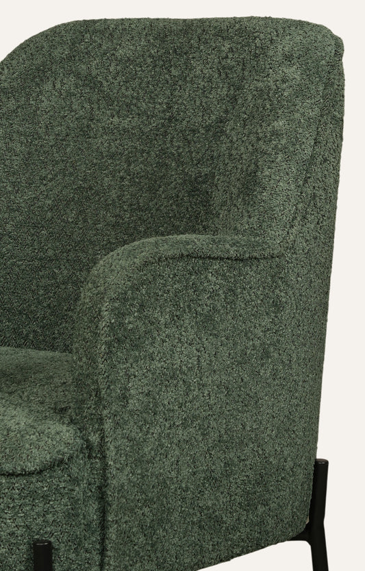Modern Green Upholstered Armchair with Black Metal Legs