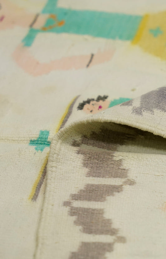 Folk Art Handwoven Cotton Rug with Tassels