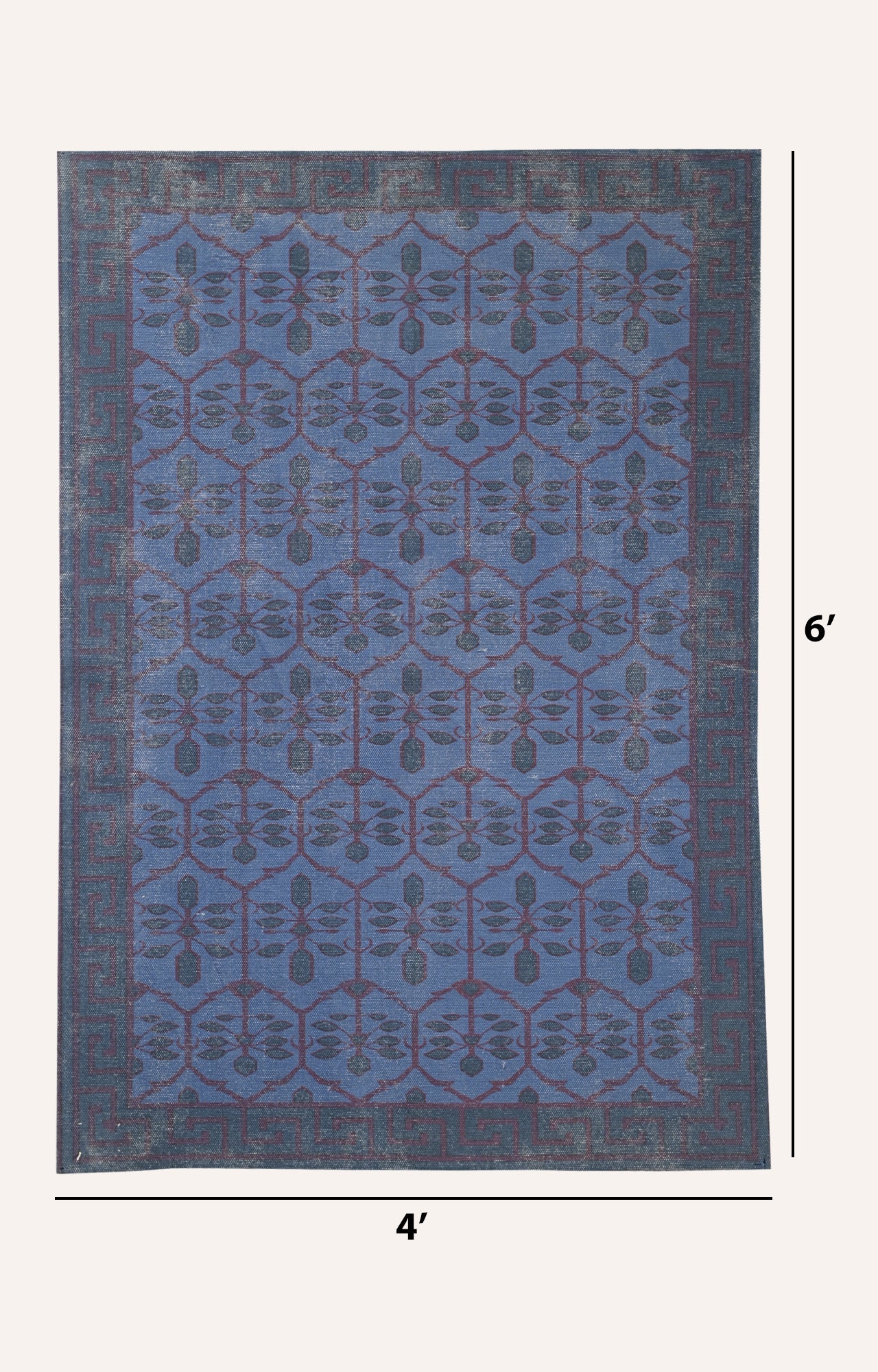 Handwoven Screen Printed Trellis Geometric Blue Rug