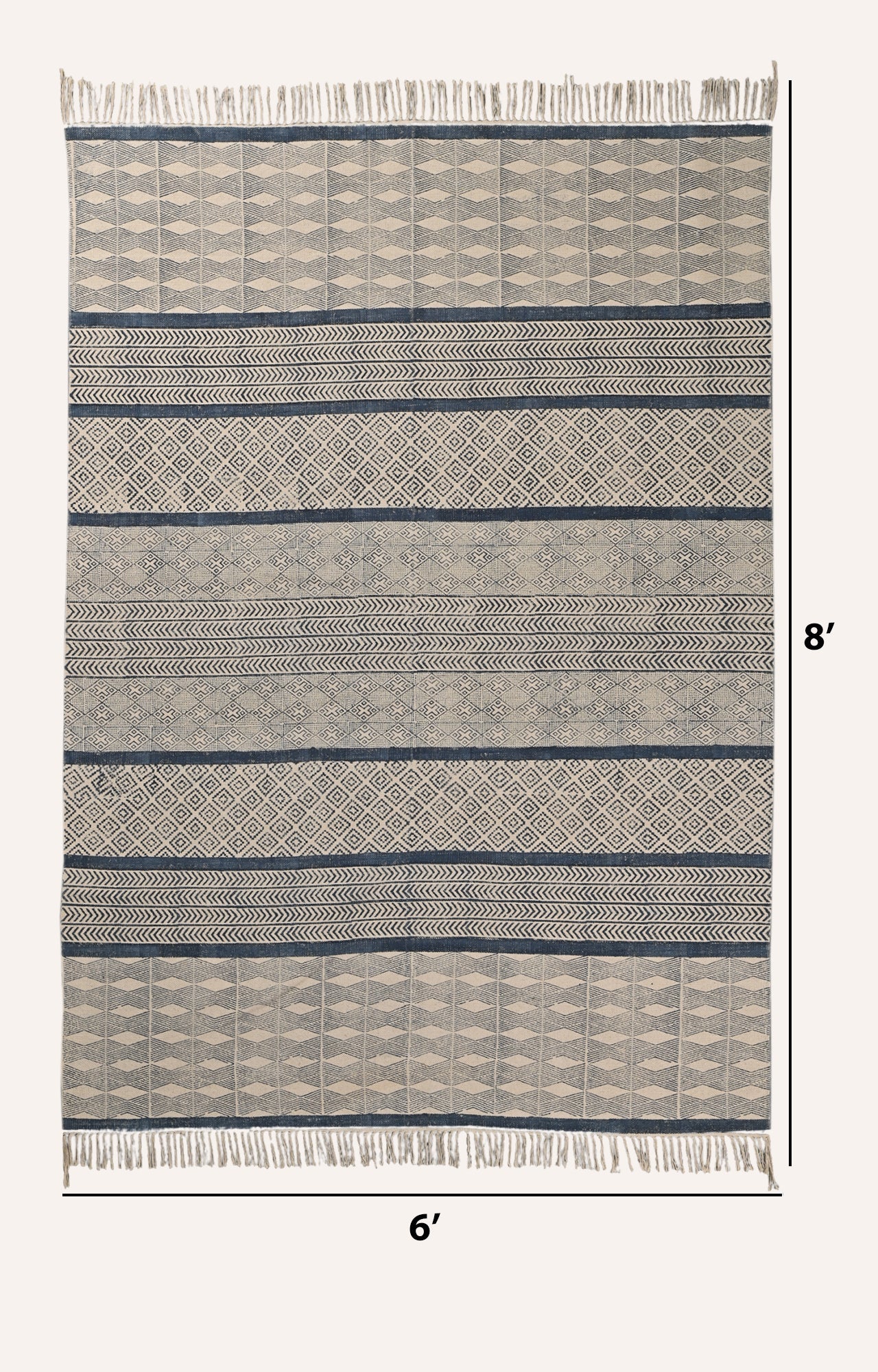 Blue and White Geometric Handwoven Block Print Rug