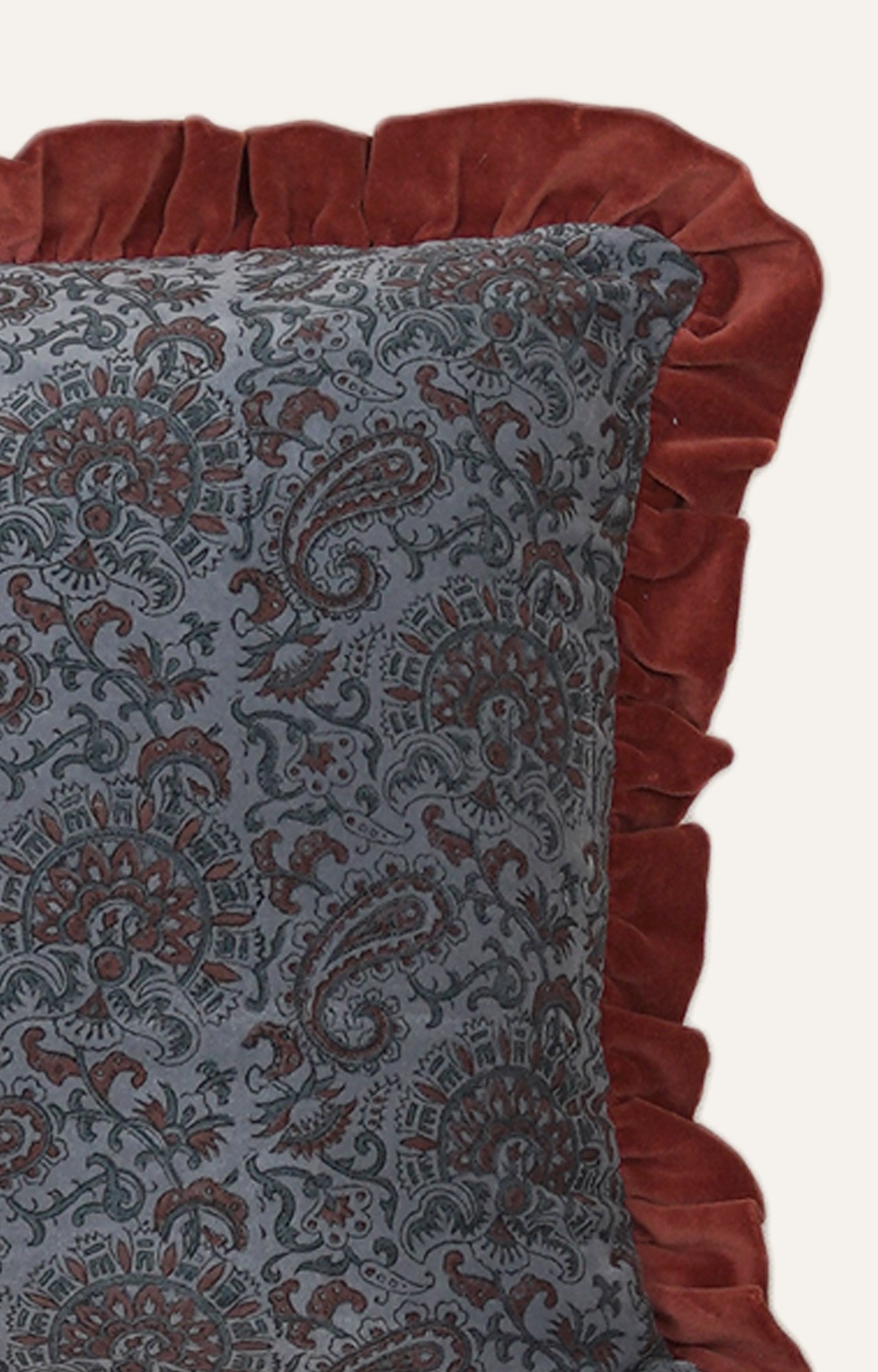 Vintage Velvet Cushion Cover with Ruffle Trim