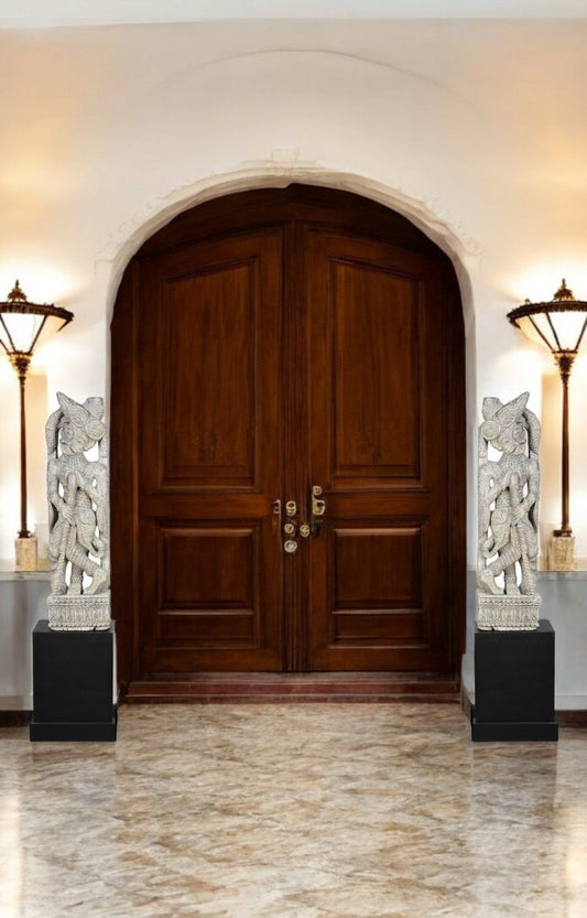 Traditional Indian Wooden Door Men Statues – Antique Dwarpal Pair