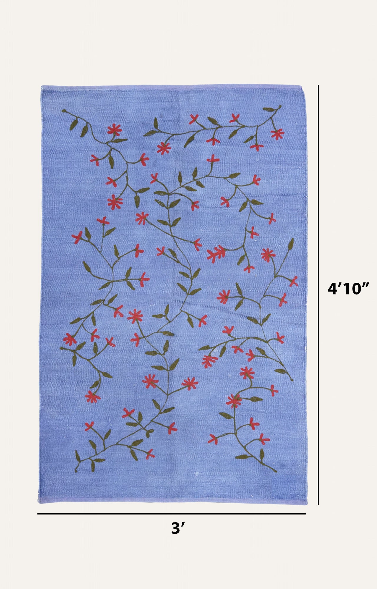 Handwoven Cotton Rug with Floral Embroidery