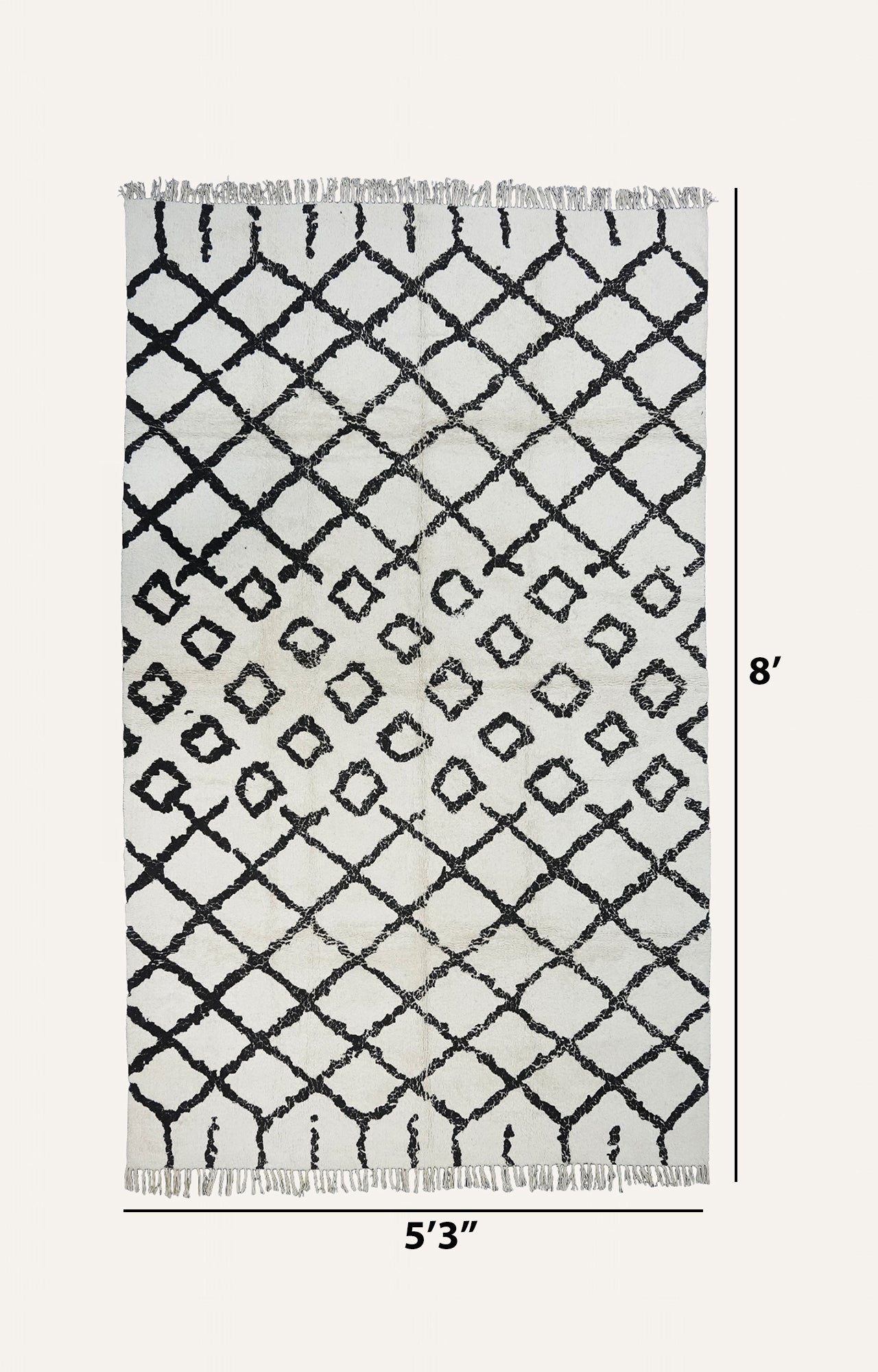 Black and White Moroccan Cotton Shaggy Floor Rug