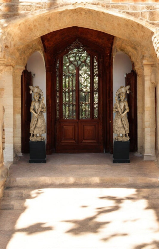 Handcrafted Vintage Wooden Dwarpal Statue Set