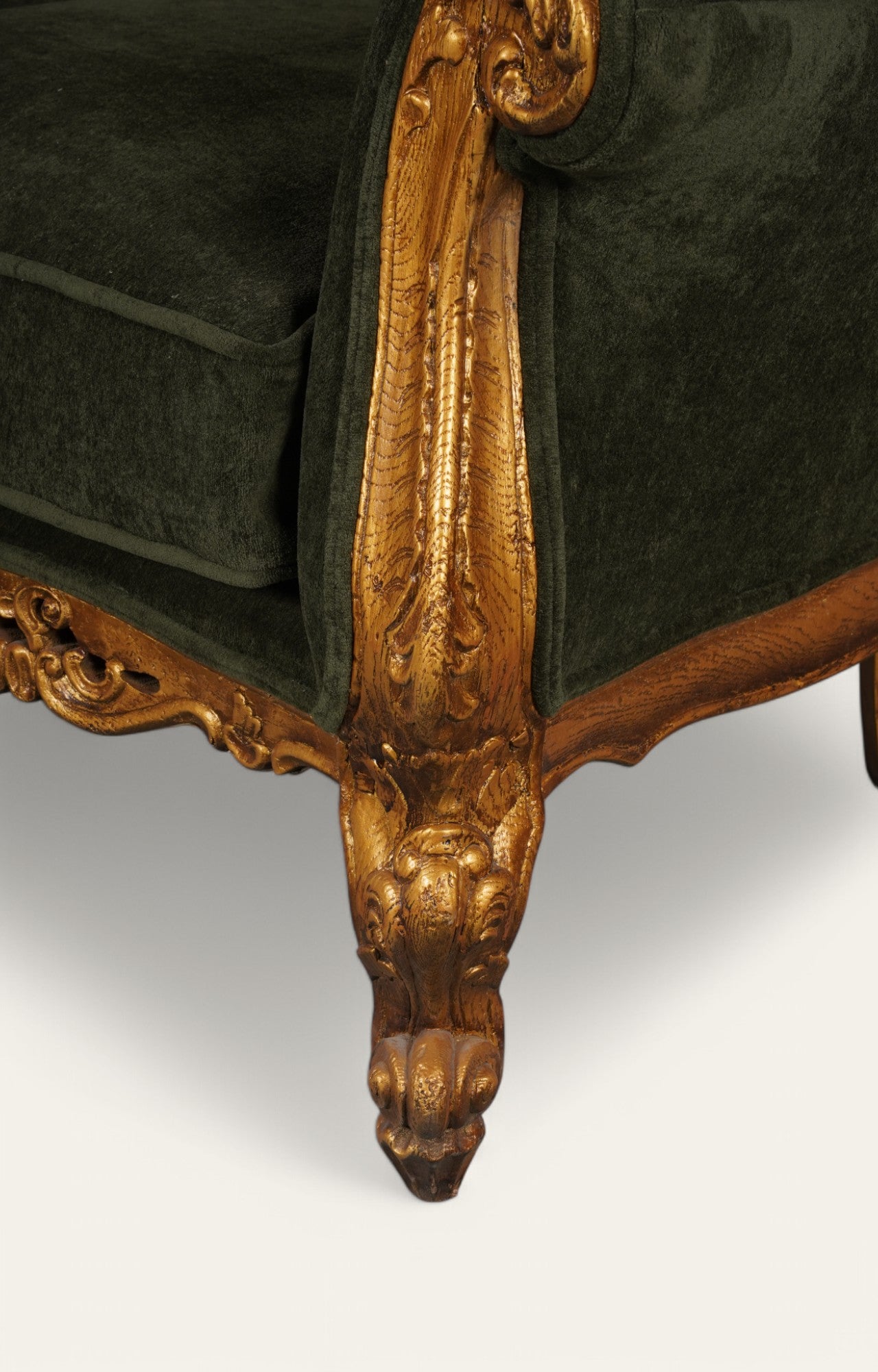 Baroque Velvet Sofa in Antique Gold Teak