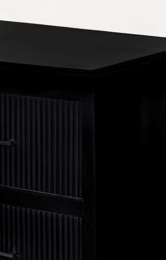 Modern Black Ribbed-Front Chest of Drawer