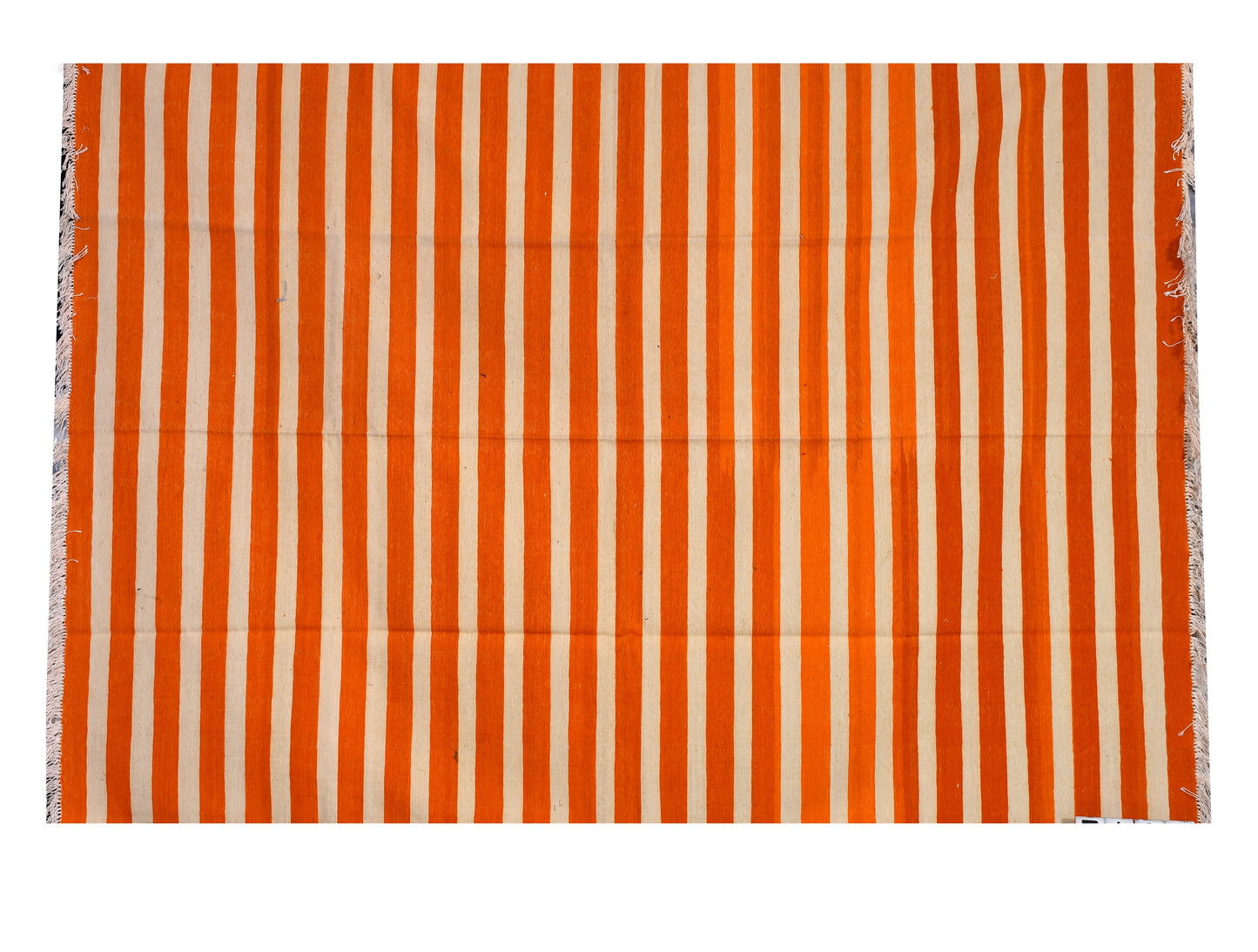 Orange & Beige Striped Pattern Woolen Rug