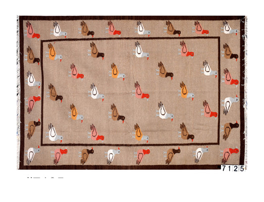 Multi-Coloured Pigeon Pattern Woolen Rug
