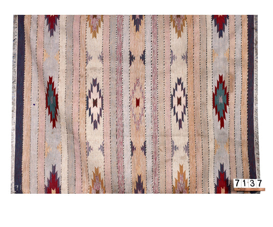 Southwestern Style Multicolored Geometric Pattern Woolen Rug