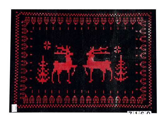 Reindeer With Christmas Knitted Pattern Woolen Rug