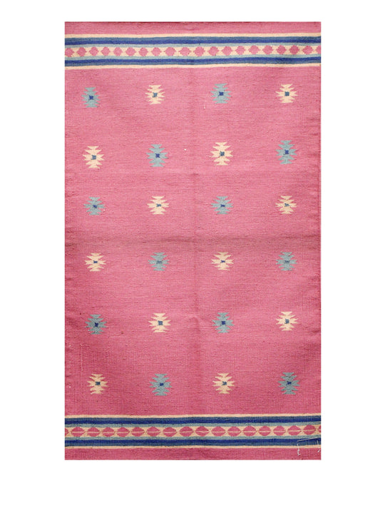 Light Pink Bohemian Coral Woolen Rug