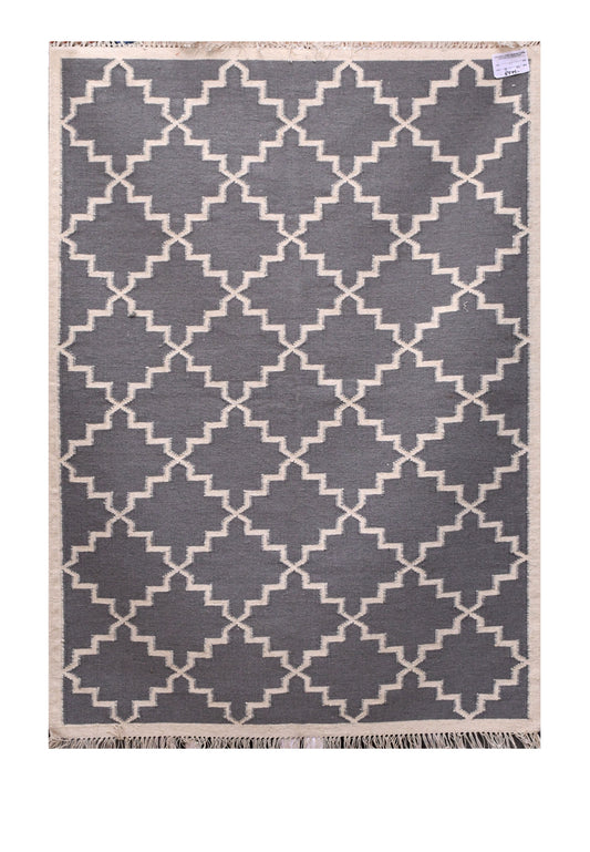 Grey Trellis Flatweave Woolen Rug