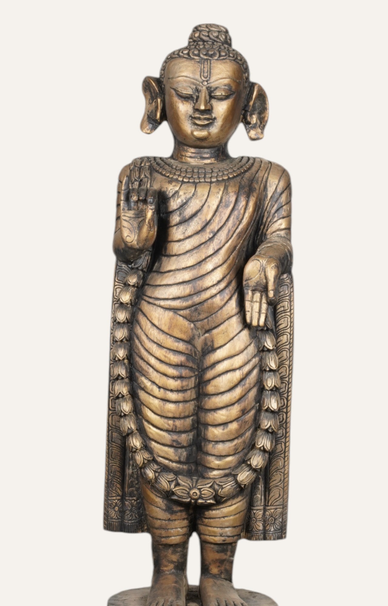 Handcrafted Wooden Buddha with Antique Golden Finish
