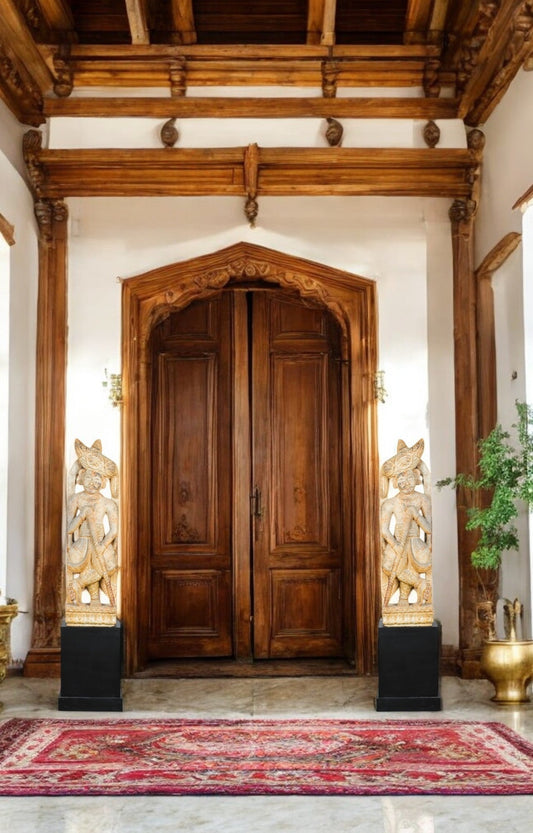 Vintage Wooden Dwarpal Statue – Decorative Regal Gatekeeper Showpiece