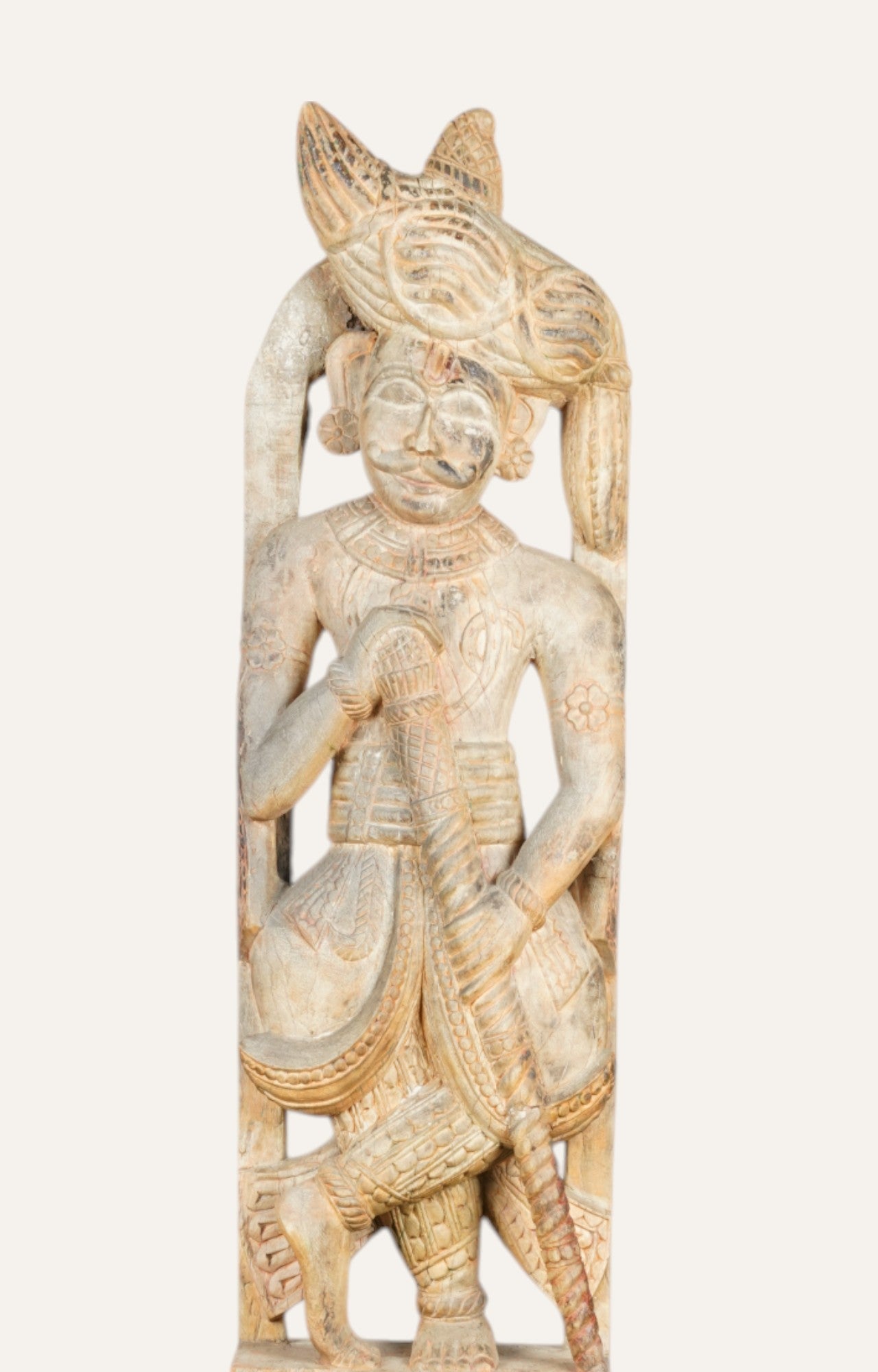 Vintage Wooden Dwarpal Statue – Decorative Regal Gatekeeper Showpiece