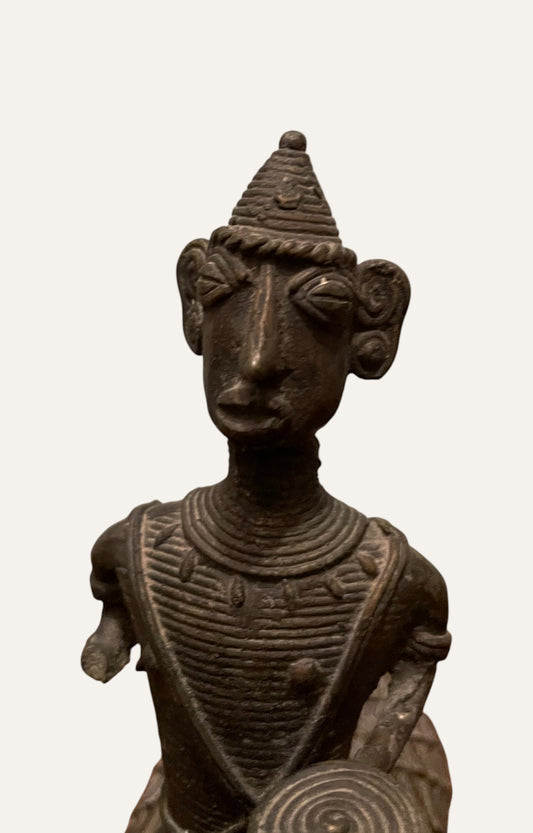 Man on Elephant Tribal Brass Sculpture